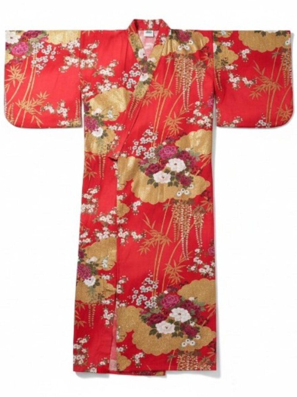 NWT Authentic Japanese 100% Cotton Red Gold Yukata Kimono Size 0